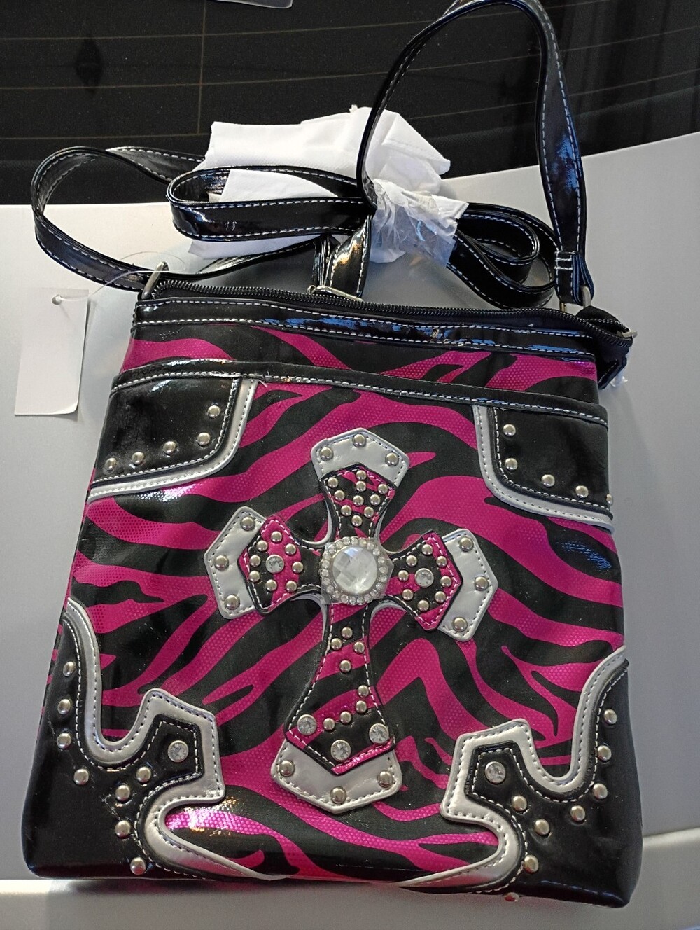 Black & Hot Pink Zebra Cross Accent Shoulder Bag - Fashion Statement